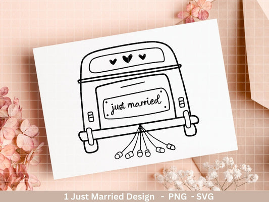 Plotterdatei just married Svg Png - Hochzeitsauto svg - Bulli - Heirat - Geschenk Ehe - Flitterwochen - Liebe Cricut Silhouette Studio svg - EmidaDesign