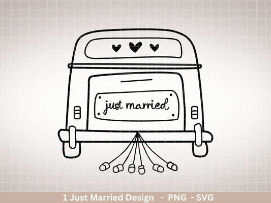 Plotterdatei just married Svg Png - Hochzeitsauto svg - Bulli - Heirat - Geschenk Ehe - Flitterwochen - Liebe Cricut Silhouette Studio svg - EmidaDesign