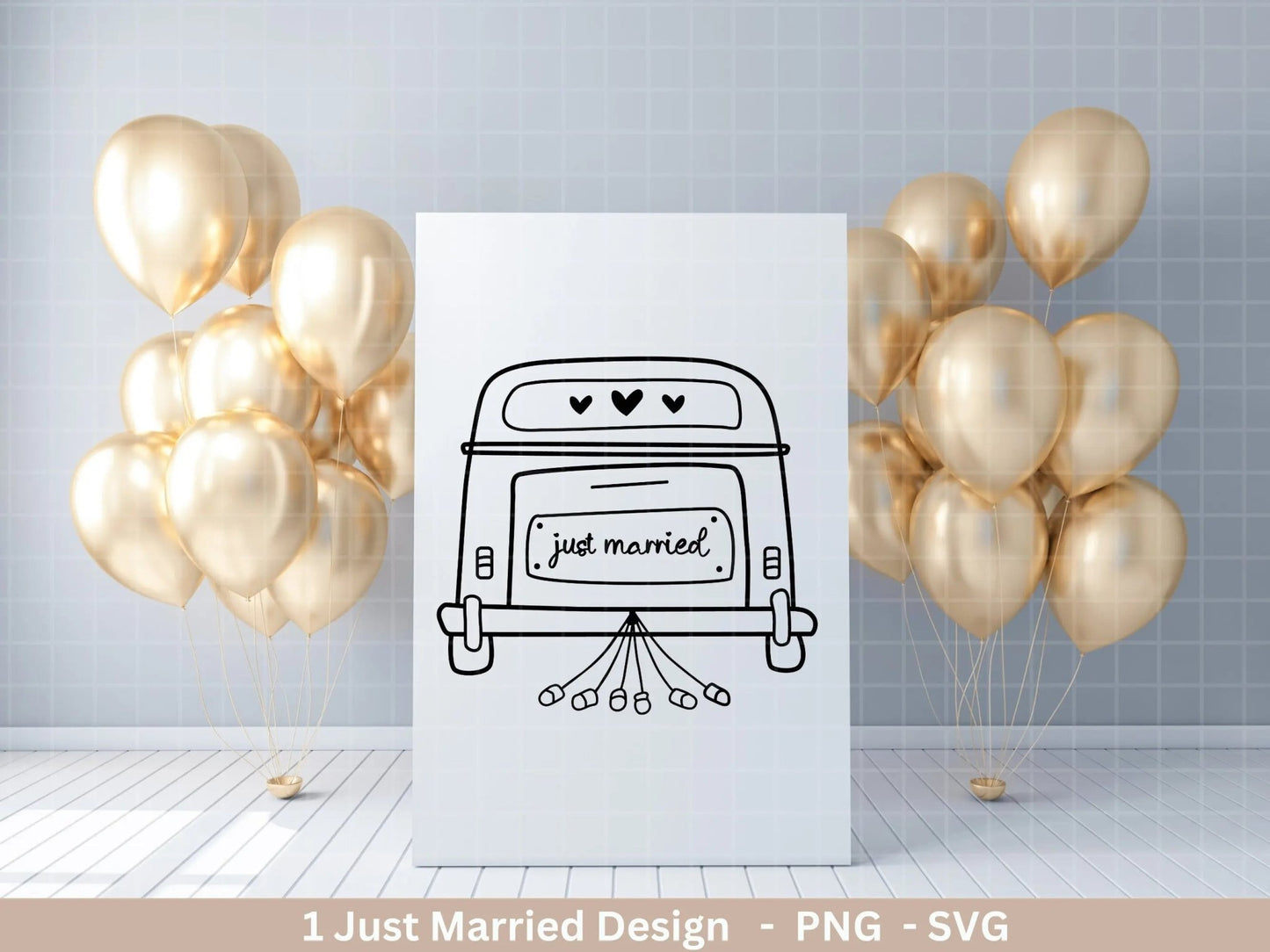 Plotterdatei just married Svg Png - Hochzeitsauto svg - Bulli - Heirat - Geschenk Ehe - Flitterwochen - Liebe Cricut Silhouette Studio svg - EmidaDesign