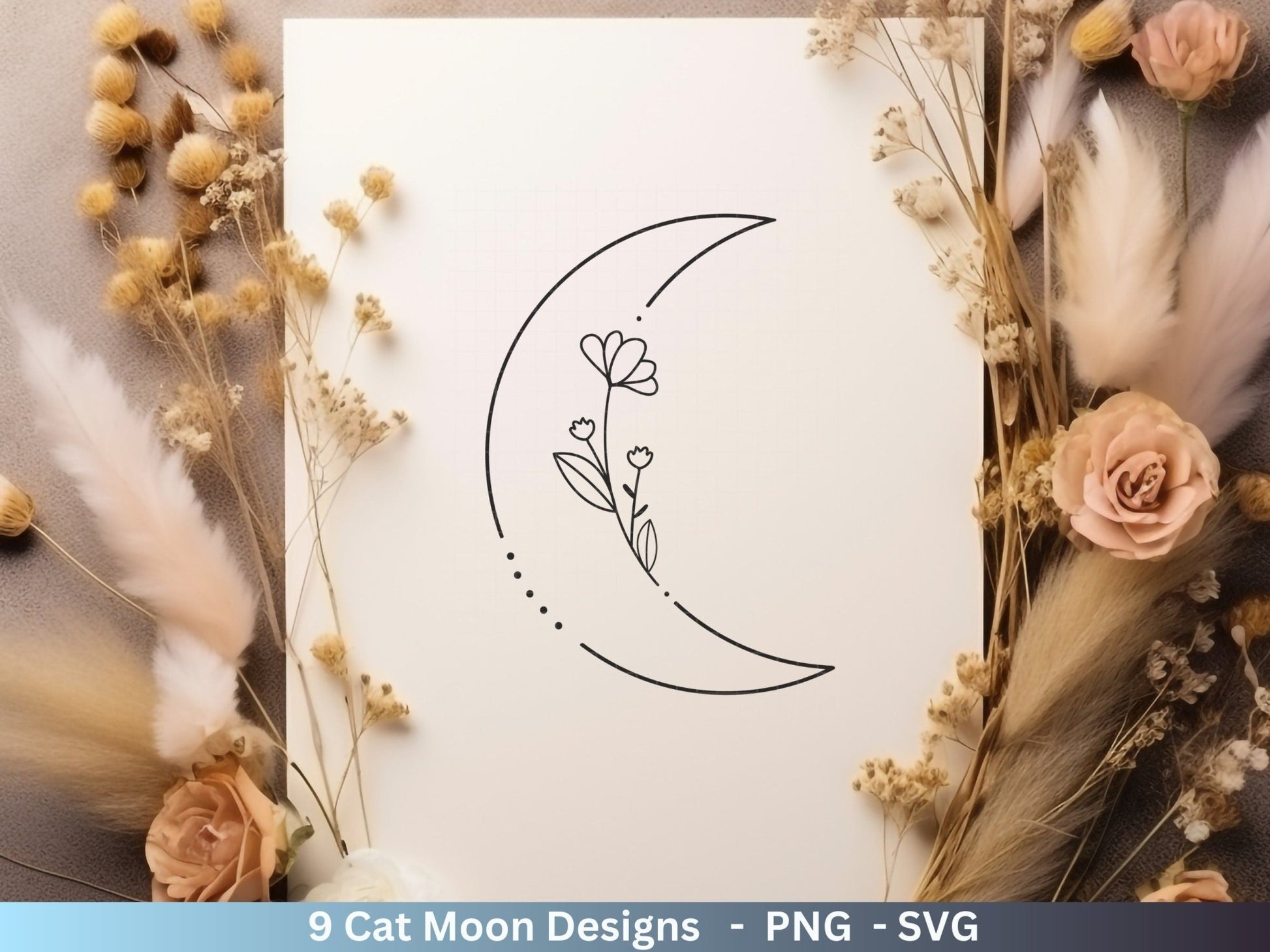 Plotterdatei Katze und Mond Phasen - Magische Katze svg, Magische Illustration svg - Katze Plotterdatei - Boho svg - Katzen SVG Bundle - EmidaDesign