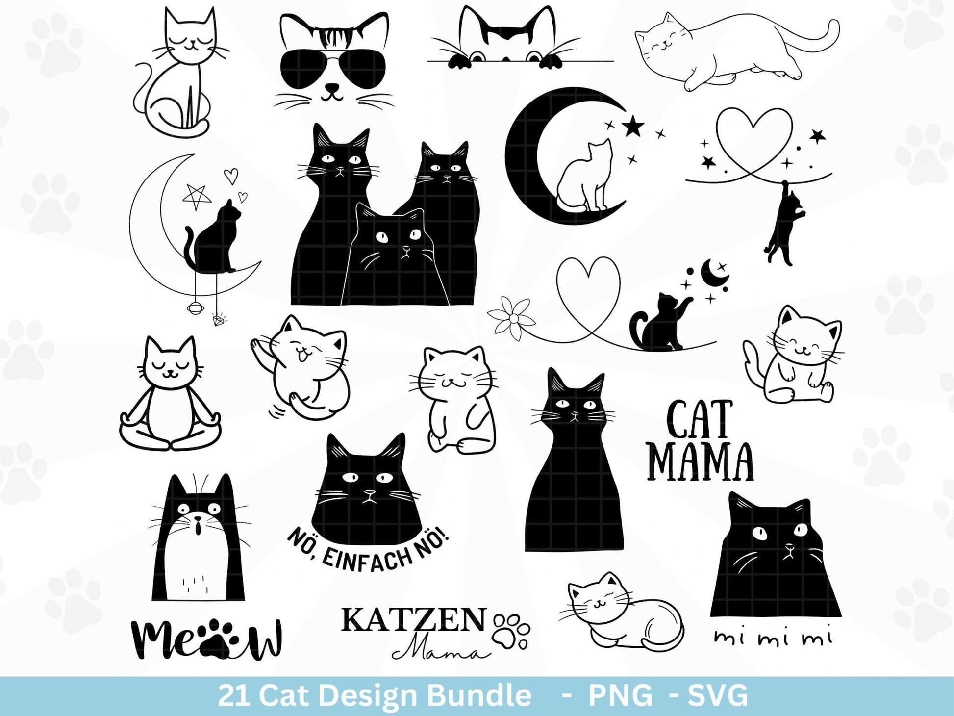 Plotterdatei Katze und Mond Phasen - Magische Katze svg, Magische Illustration svg - Katze Plotterdatei - Boho svg - Katzen SVG Bundle - EmidaDesign