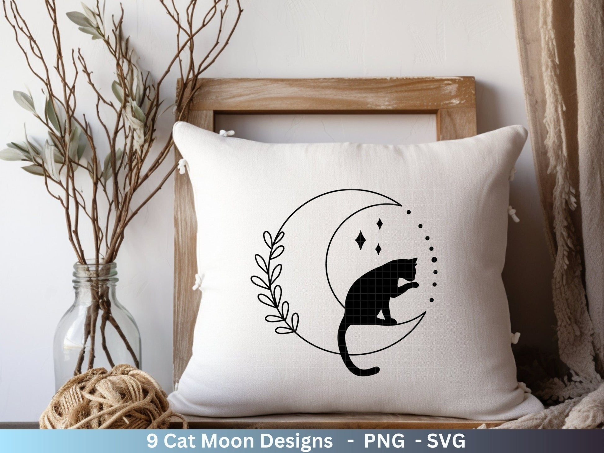 Plotterdatei Katze und Mond Phasen - Magische Katze svg, Magische Illustration svg - Katze Plotterdatei - Boho svg - Katzen SVG Bundle - EmidaDesign