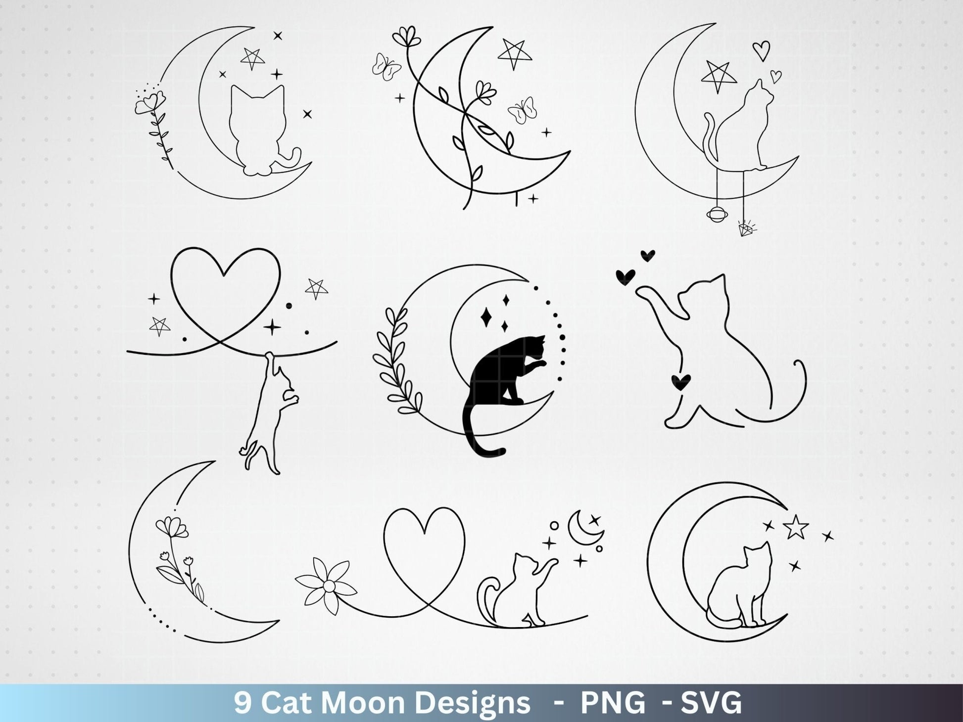 Plotterdatei Katze und Mond Phasen - Magische Katze svg, Magische Illustration svg - Katze Plotterdatei - Boho svg - Katzen SVG Bundle - EmidaDesign