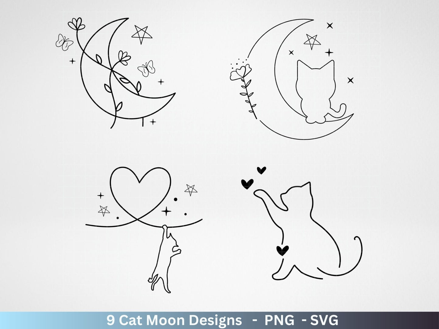 Plotterdatei Katze und Mond Phasen - Magische Katze svg, Magische Illustration svg - Katze Plotterdatei - Boho svg - Katzen SVG Bundle - EmidaDesign