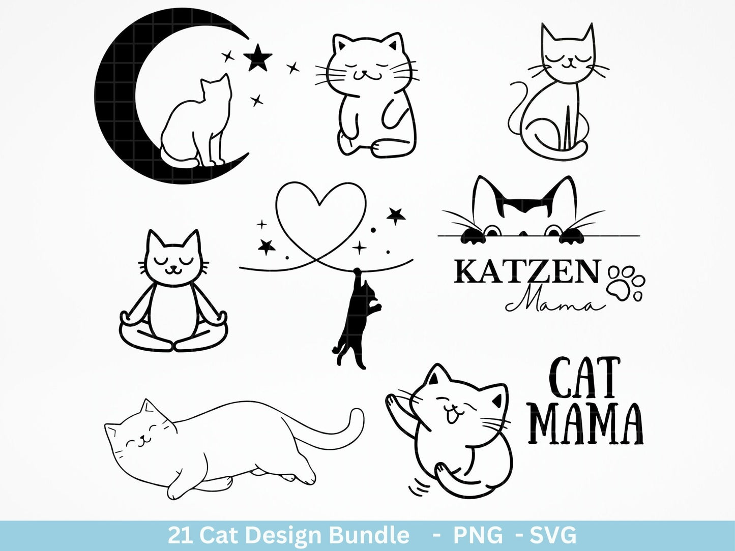 Plotterdatei Katze und Mond Phasen - Magische Katze svg, Magische Illustration svg - Katze Plotterdatei - Boho svg - Katzen SVG Bundle - EmidaDesign