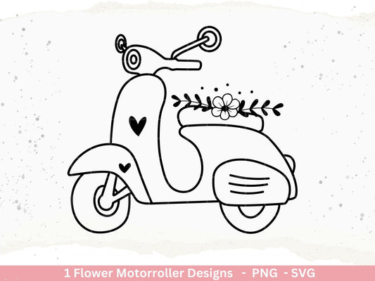 Plotterdatei Motorroller Svg - Floral Moped Svg - Hochzeit Roller svg - Cricut Silhouette - Blumen Motorrad - Vespa - Italienischer Roller - EmidaDesign