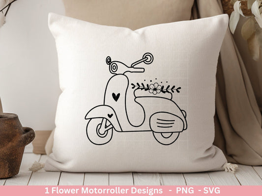 Plotterdatei Motorroller Svg - Floral Moped Svg - Hochzeit Roller svg - Cricut Silhouette - Blumen Motorrad - Vespa - Italienischer Roller - EmidaDesign