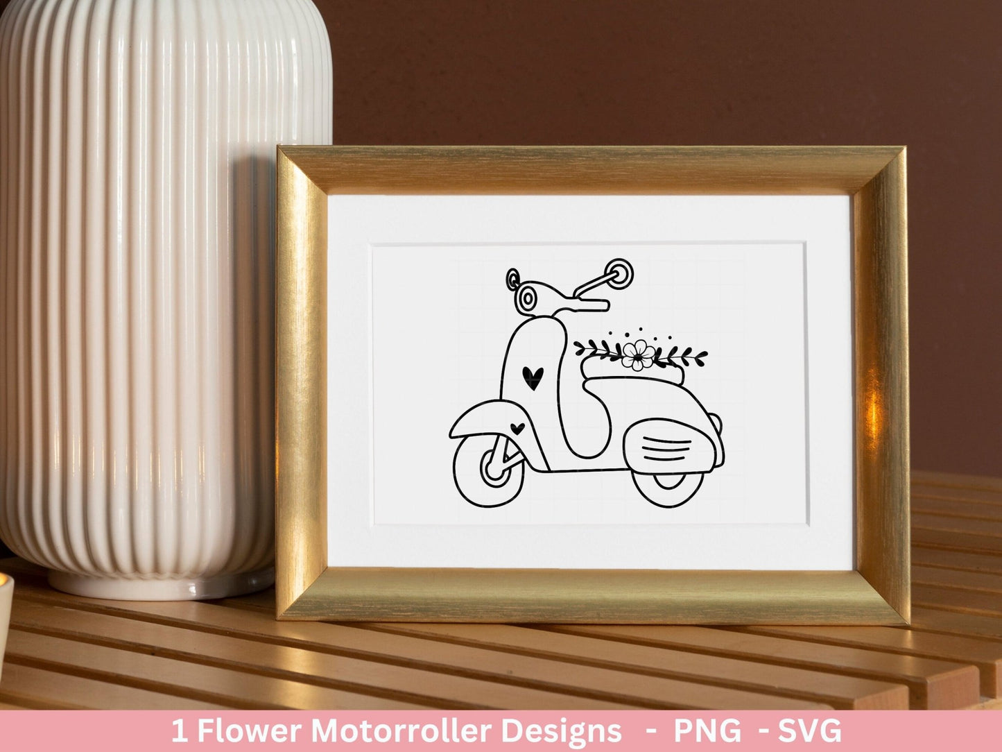 Plotterdatei Motorroller Svg - Floral Moped Svg - Hochzeit Roller svg - Cricut Silhouette - Blumen Motorrad - Vespa - Italienischer Roller - EmidaDesign