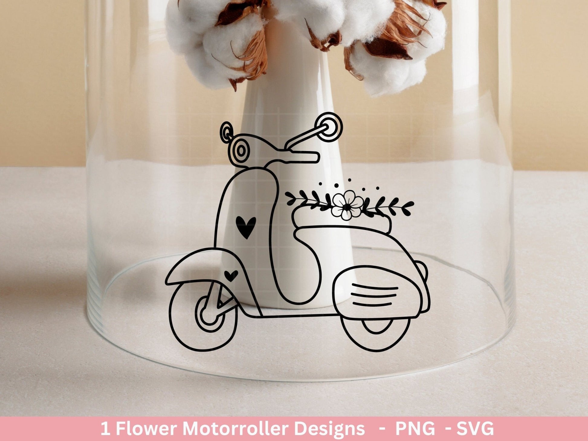 Plotterdatei Motorroller Svg - Floral Moped Svg - Hochzeit Roller svg - Cricut Silhouette - Blumen Motorrad - Vespa - Italienischer Roller - EmidaDesign