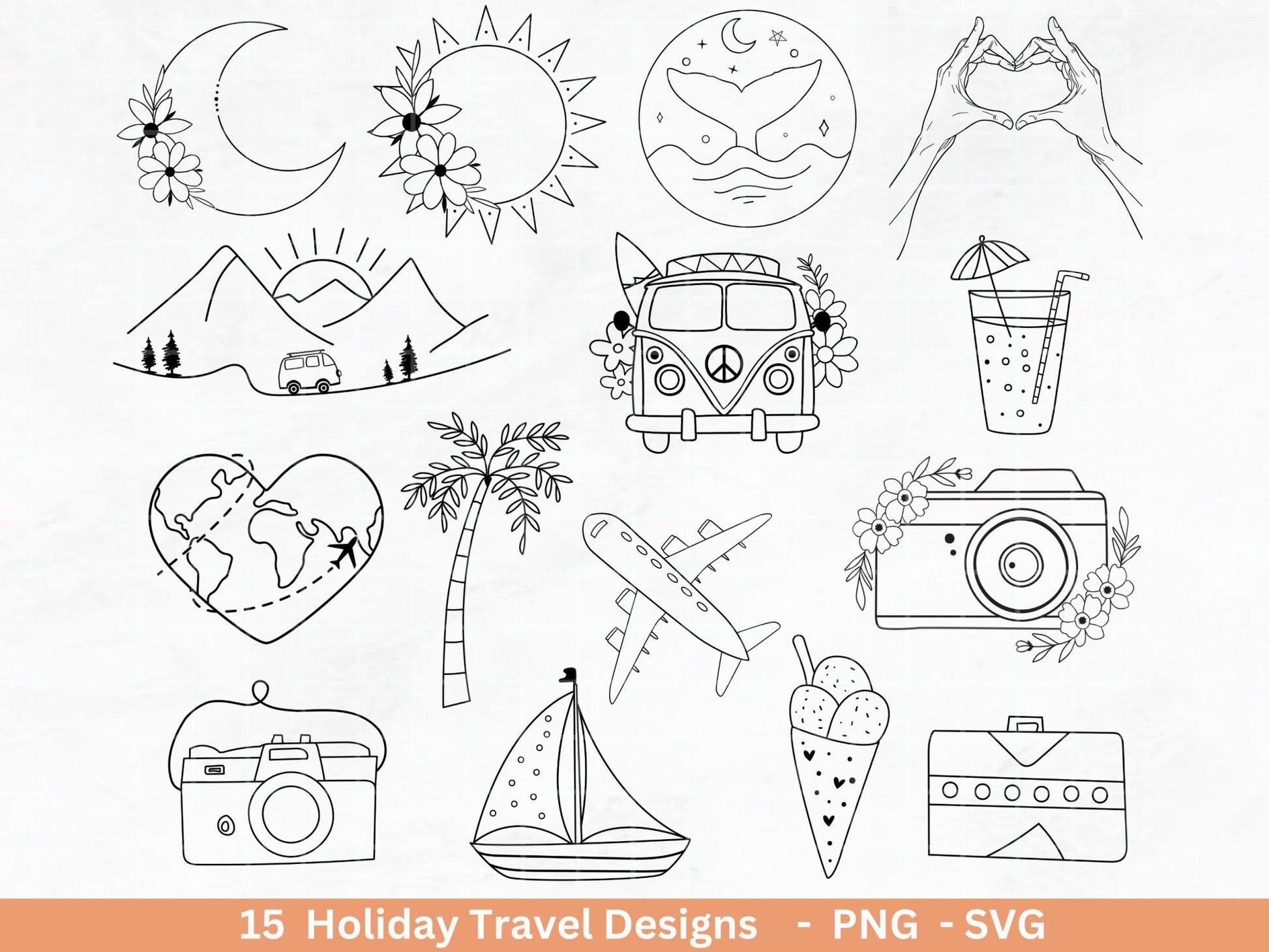 Plotterdatei Reisen svg - Camping svg- Sommer svg - Reisen svg - Urlaub svg - Boho Clipart - Moon Svg - Cricut Silhouette - Camping bus - EmidaDesign