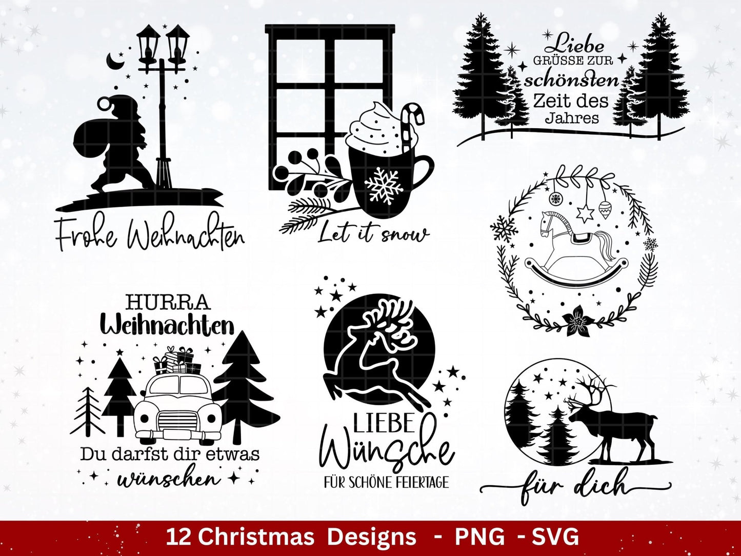 Plotterdatei Weihnachten - Frohe Weihnachten svg - Schriftzüge Weihnachten deutsch - Silhouette Cricut - Hirsch svg - Laserdatei Weihnachten - EmidaDesign