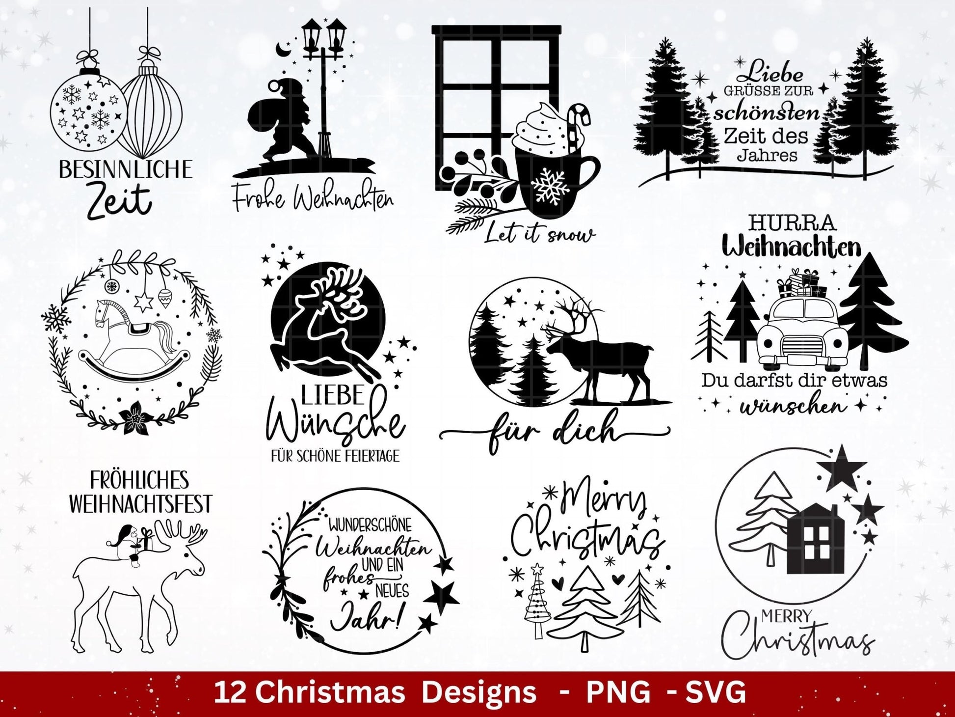 Plotterdatei Weihnachten - Frohe Weihnachten svg - Schriftzüge Weihnachten deutsch - Silhouette Cricut - Hirsch svg - Laserdatei Weihnachten - EmidaDesign