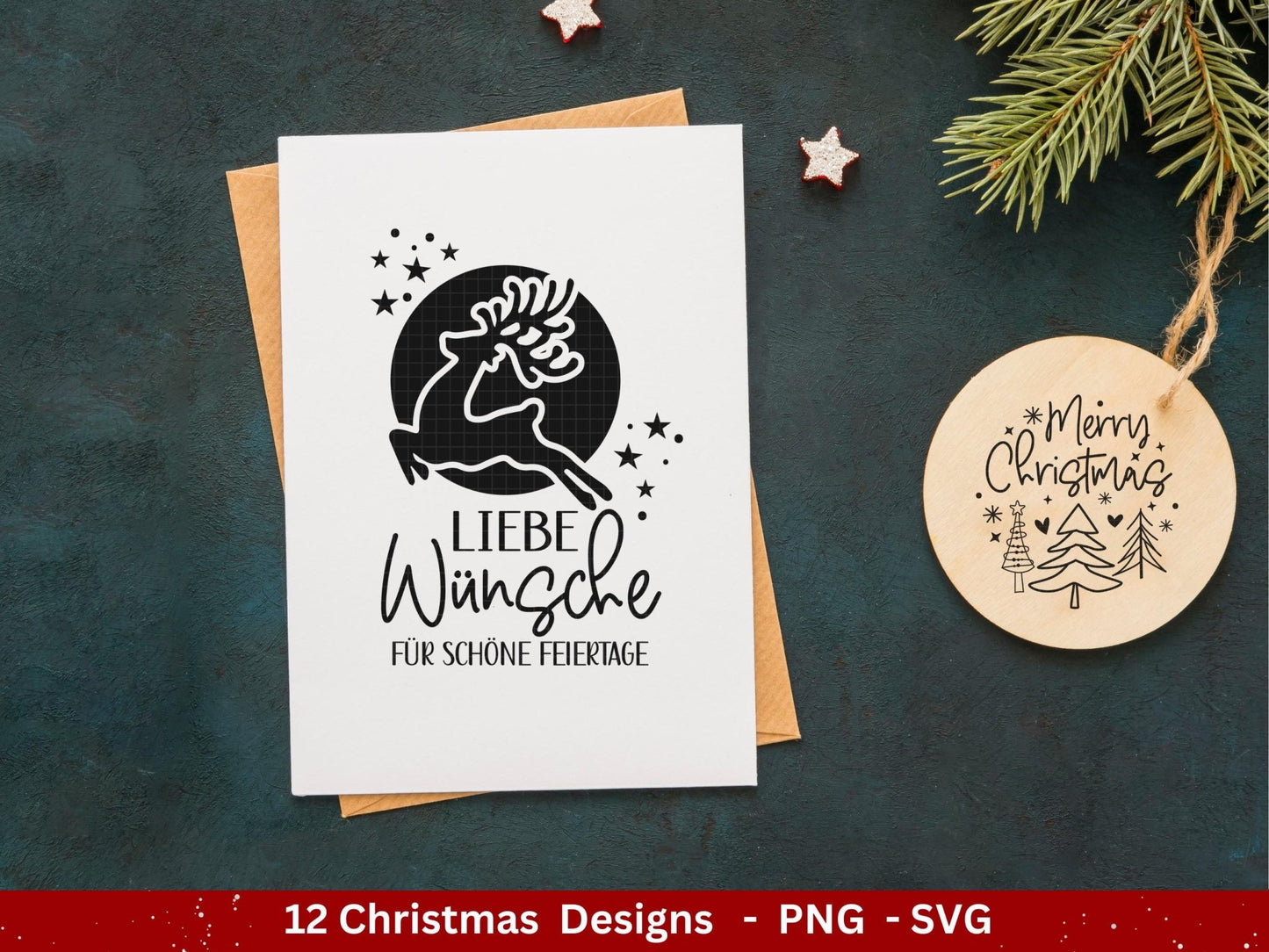 Plotterdatei Weihnachten - Frohe Weihnachten svg - Schriftzüge Weihnachten deutsch - Silhouette Cricut - Hirsch svg - Laserdatei Weihnachten - EmidaDesign