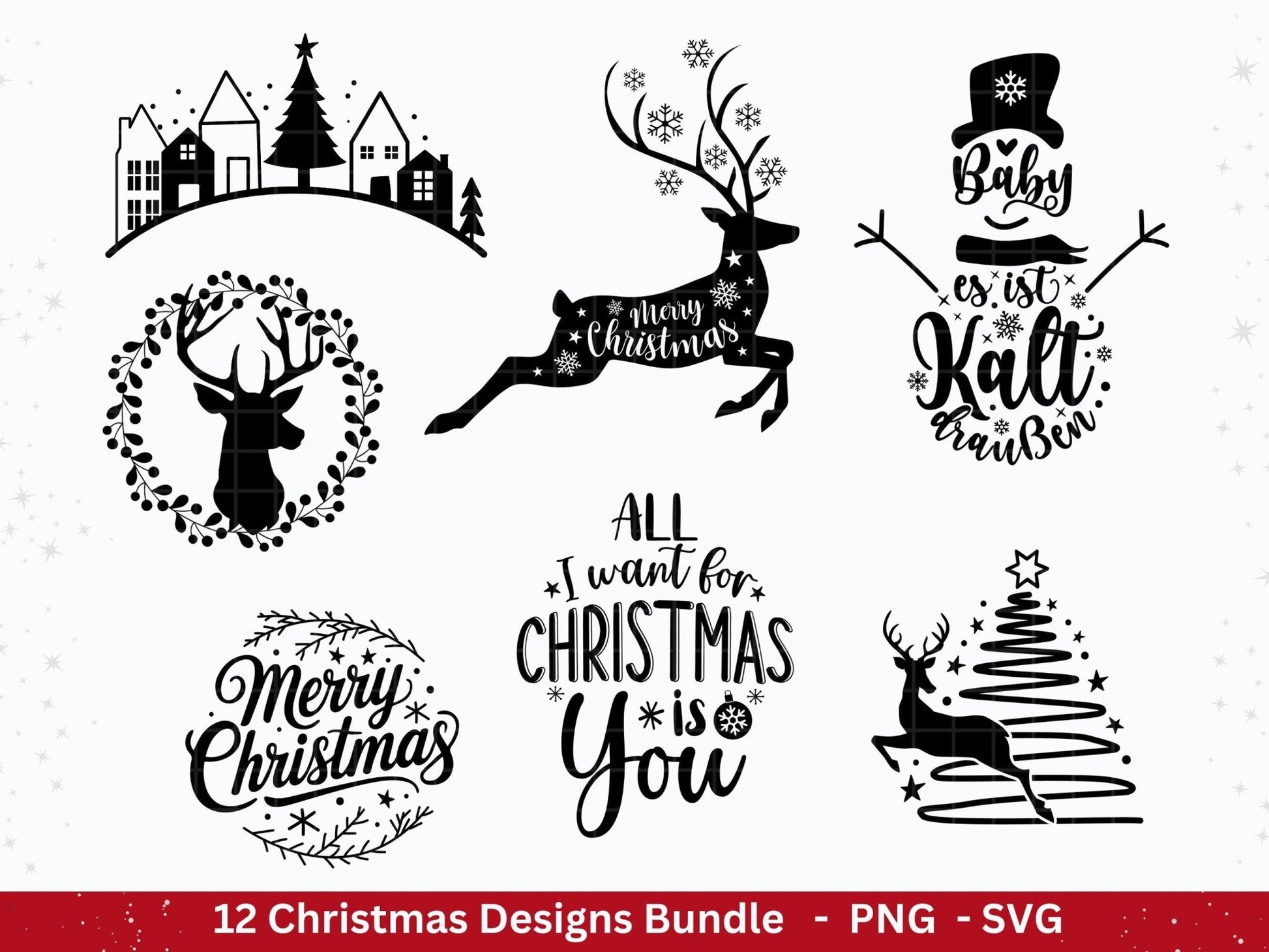 Plotterdatei Weihnachten - Frohe Weihnachten svg - Schriftzüge Weihnachten deutsch - Silhouette Cricut - Hirsch svg - Laserdatei Weihnachten - EmidaDesign