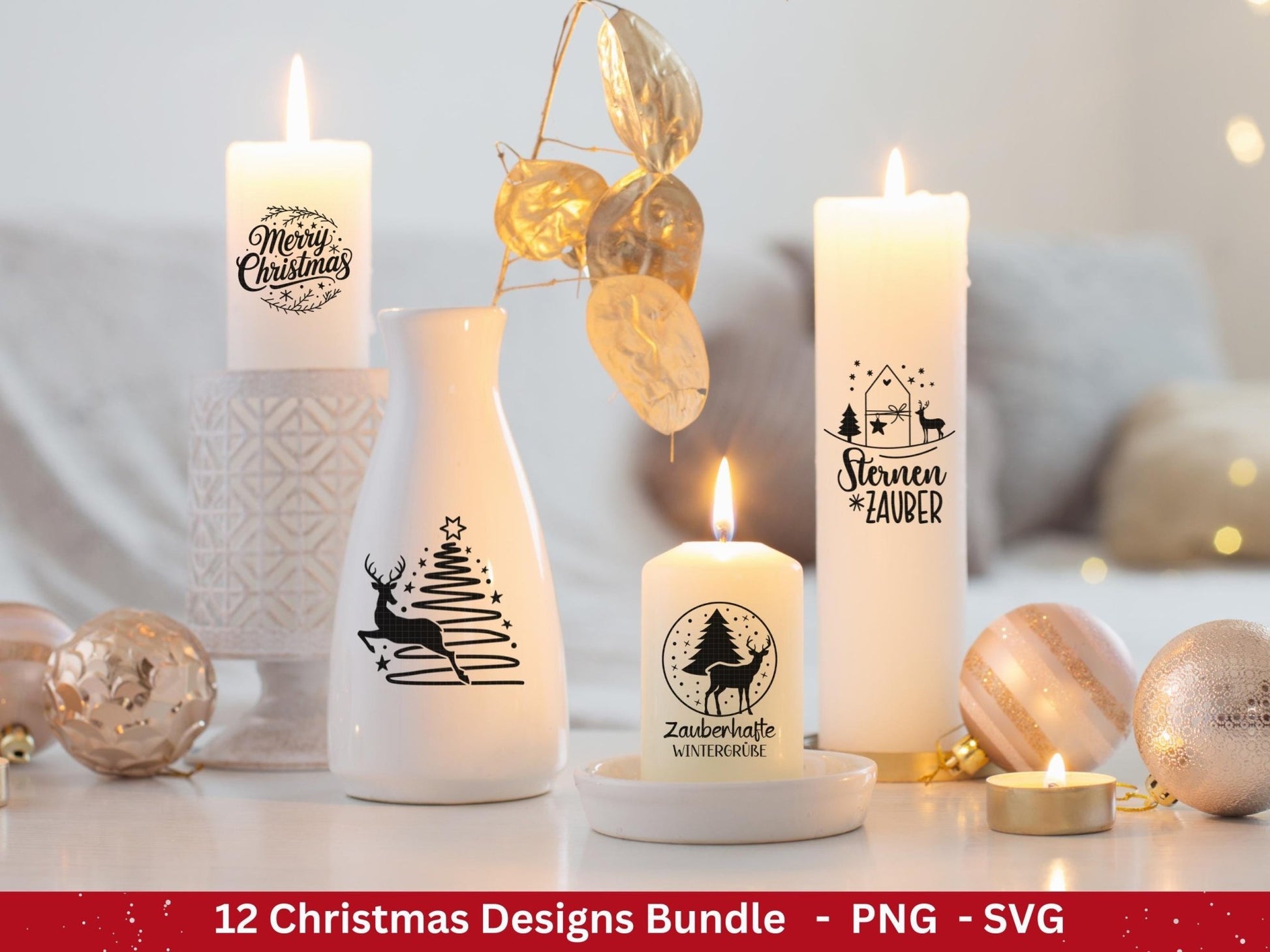 Plotterdatei Weihnachten - Frohe Weihnachten svg - Schriftzüge Weihnachten deutsch - Silhouette Cricut - Hirsch svg - Laserdatei Weihnachten - EmidaDesign