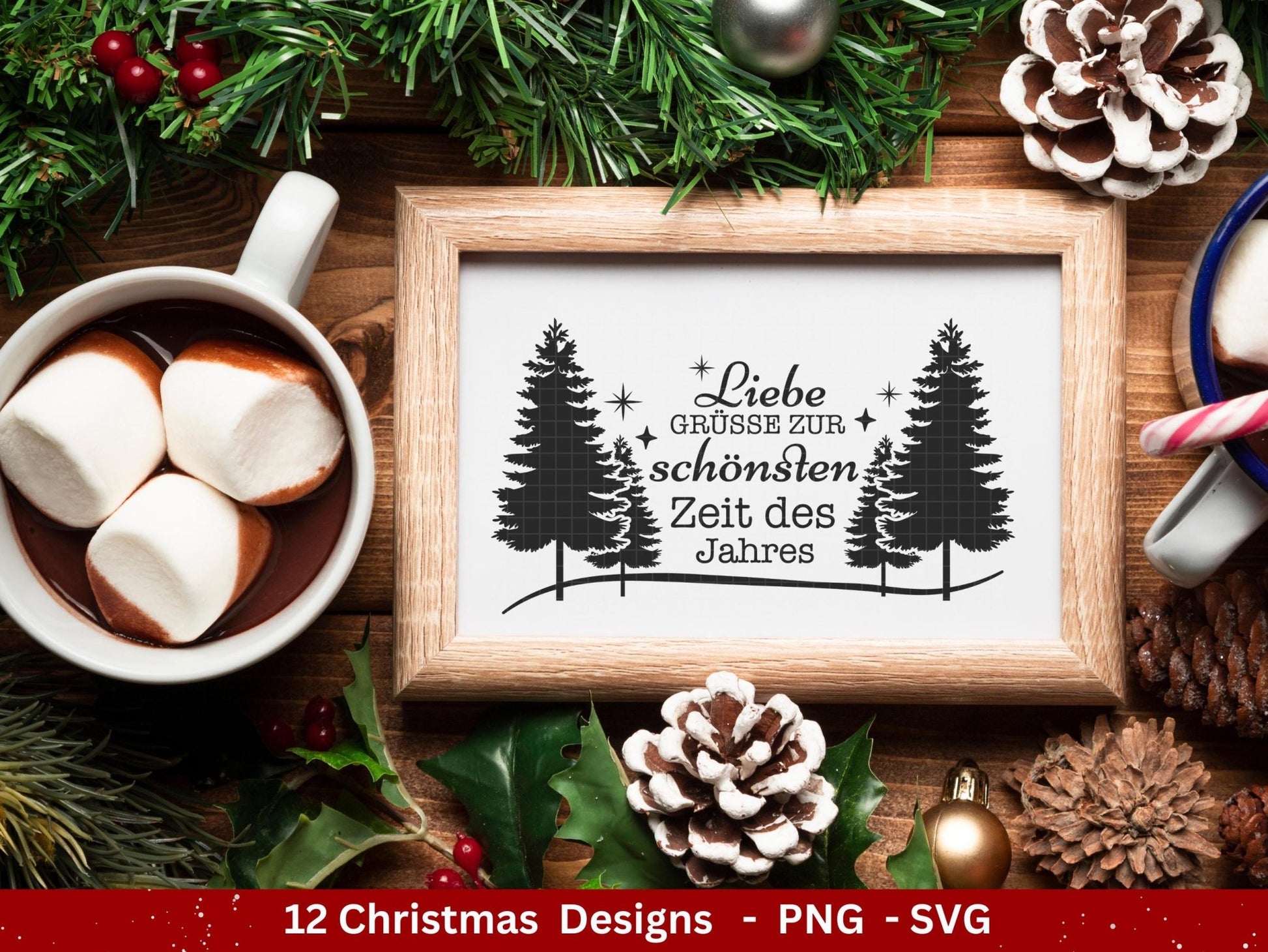 Plotterdatei Weihnachten - Frohe Weihnachten svg - Schriftzüge Weihnachten deutsch - Silhouette Cricut - Hirsch svg - Laserdatei Weihnachten - EmidaDesign