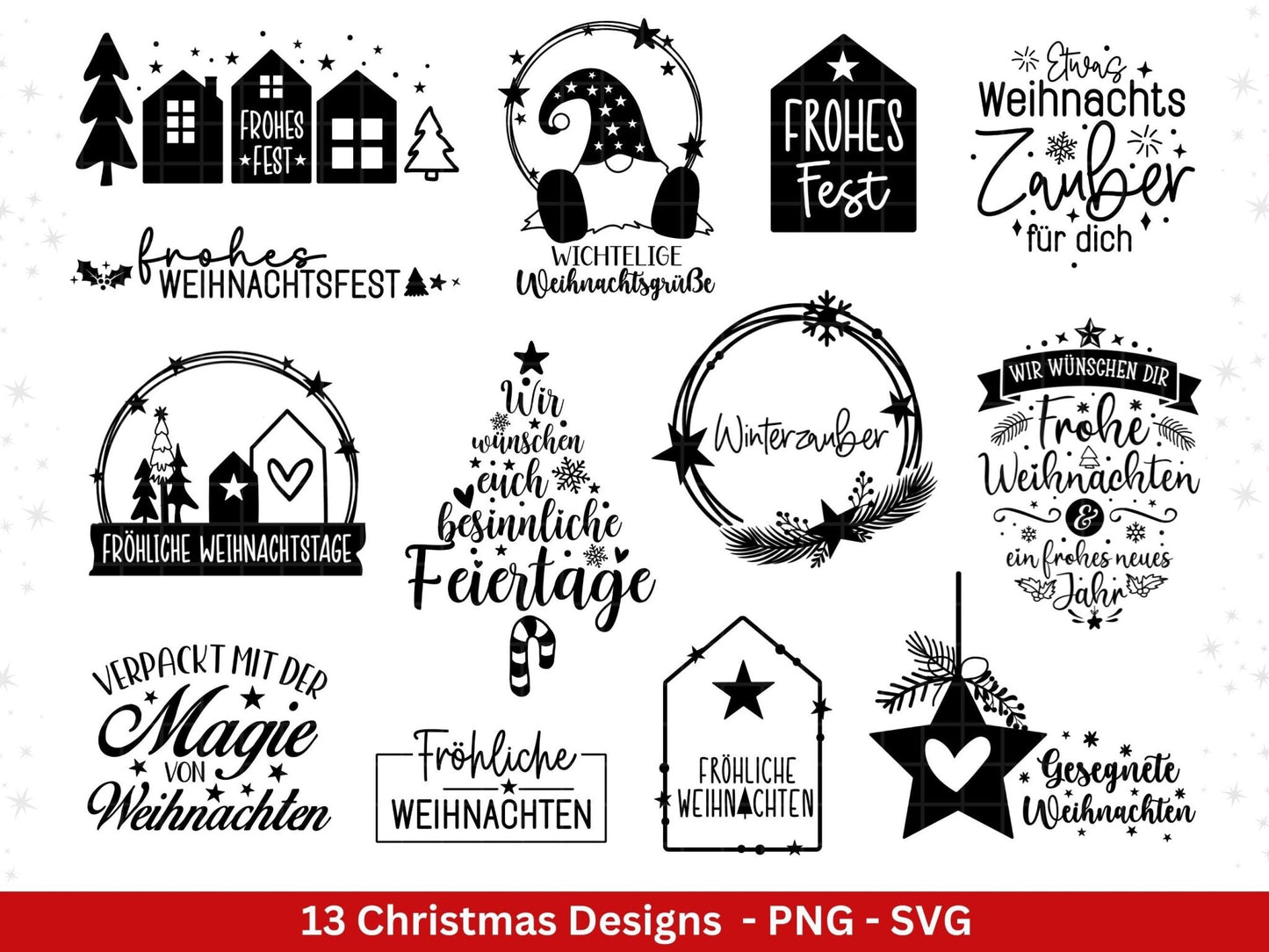 Plotterdatei Weihnachten - Frohe Weihnachten svg - Schriftzüge Weihnachten deutsch - Silhouette Cricut - Weihnachtshäuser svg - Tannenbaum - EmidaDesign