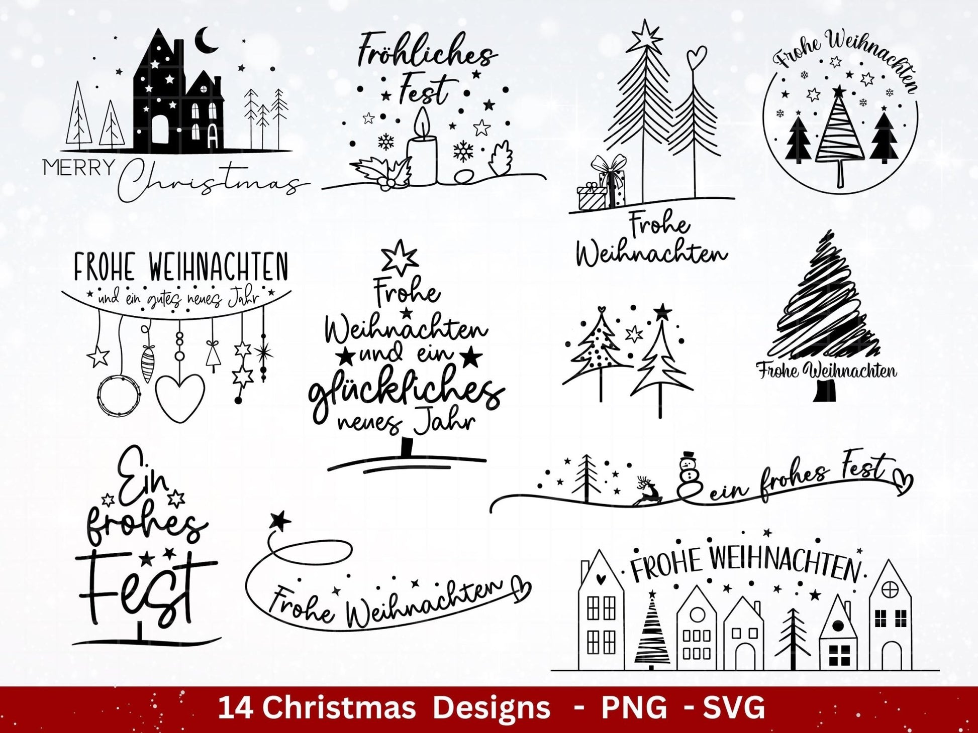 Plotterdatei Weihnachten - Frohe Weihnachten svg - Schriftzüge Weihnachten deutsch - Silhouette Cricut - Weihnachtshäuser svg - Tannenbaum - EmidaDesign