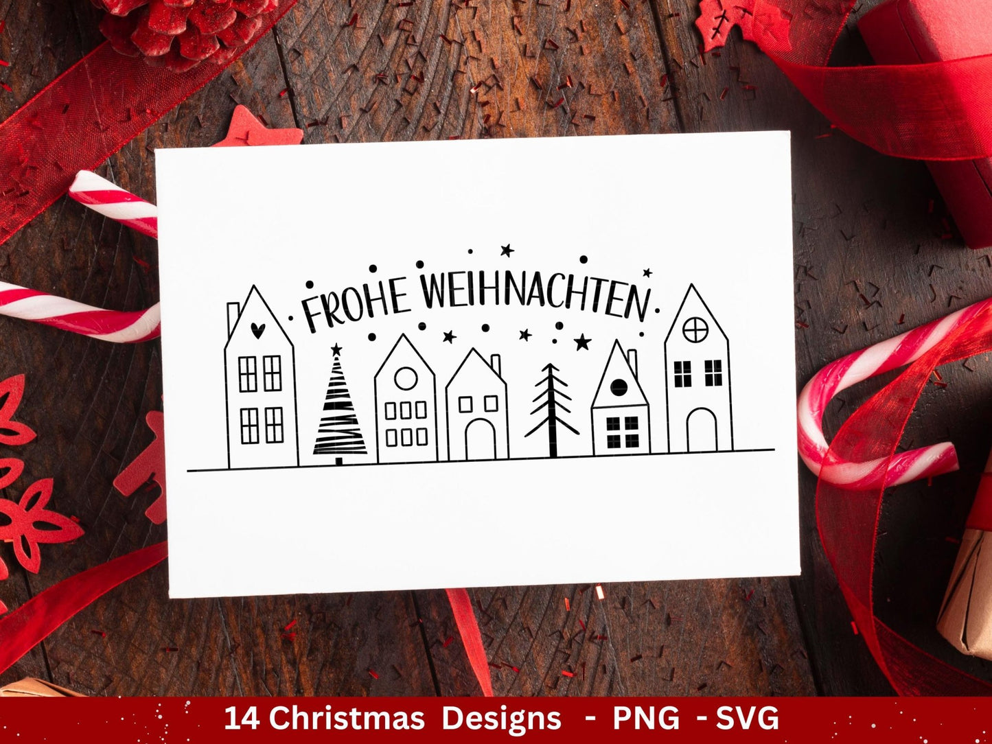 Plotterdatei Weihnachten - Frohe Weihnachten svg - Schriftzüge Weihnachten deutsch - Silhouette Cricut - Weihnachtshäuser svg - Tannenbaum - EmidaDesign