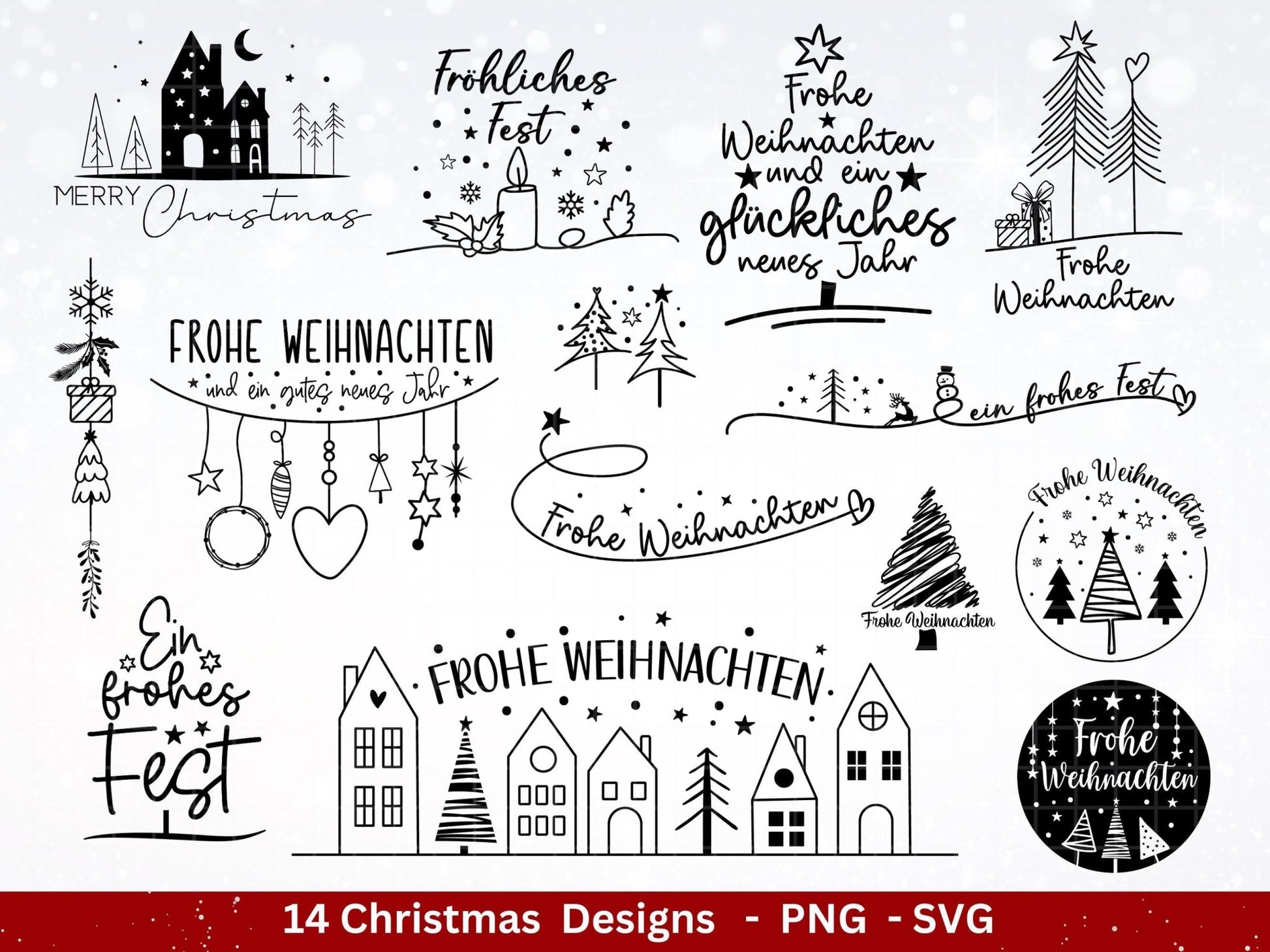 Plotterdatei Weihnachten - Frohe Weihnachten svg - Schriftzüge Weihnachten deutsch - Silhouette Cricut - Weihnachtshäuser svg - Tannenbaum - EmidaDesign