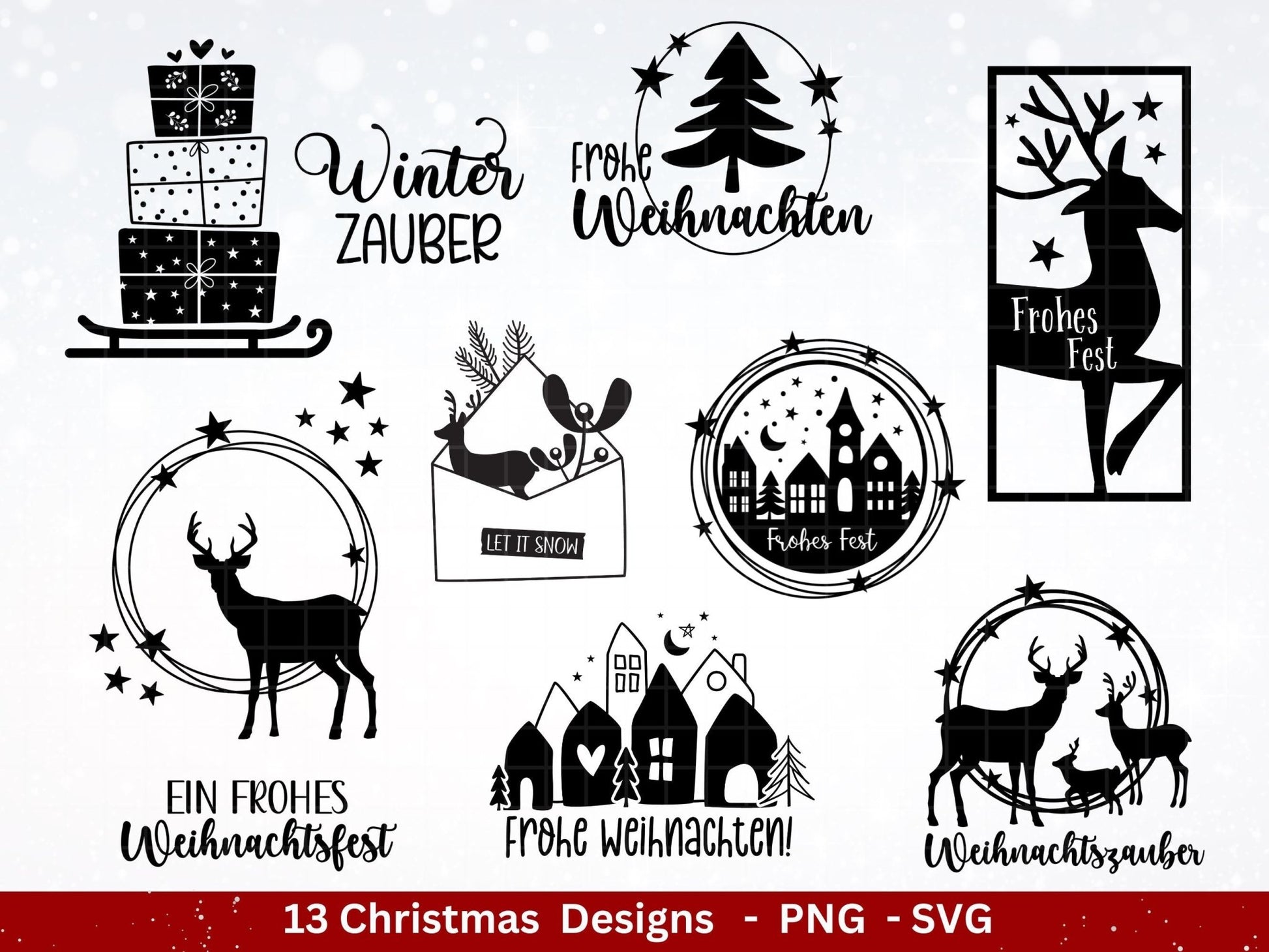 Plotterdatei Weihnachten - Weihnachten Schriftzüge - Frohe Weihnachten svg - Winterzauber svg - Cricut Hirsch svg - Laserdatei Weihnachten - EmidaDesign