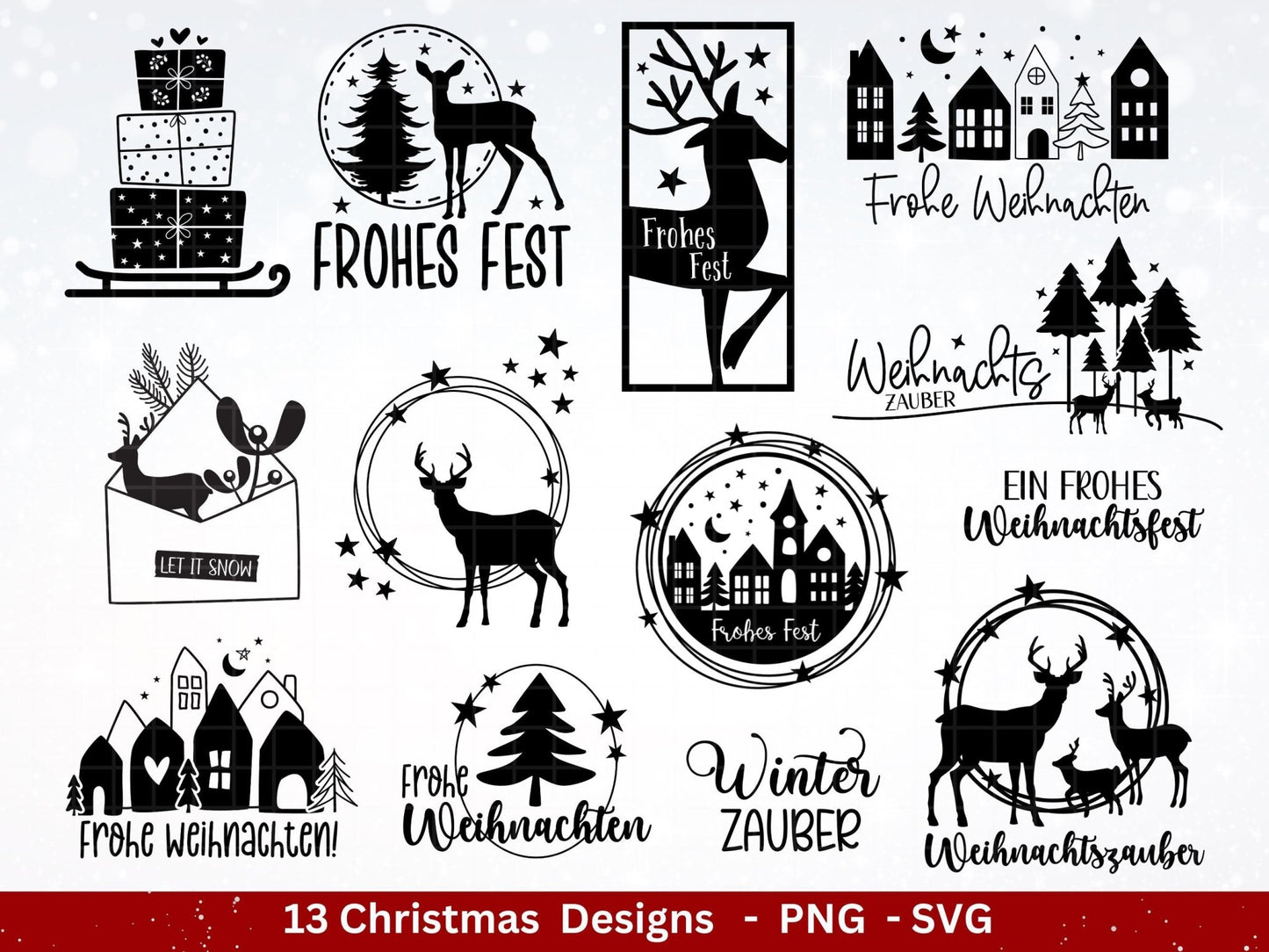 Plotterdatei Weihnachten - Weihnachten Schriftzüge - Frohe Weihnachten svg - Winterzauber svg - Cricut Hirsch svg - Laserdatei Weihnachten - EmidaDesign