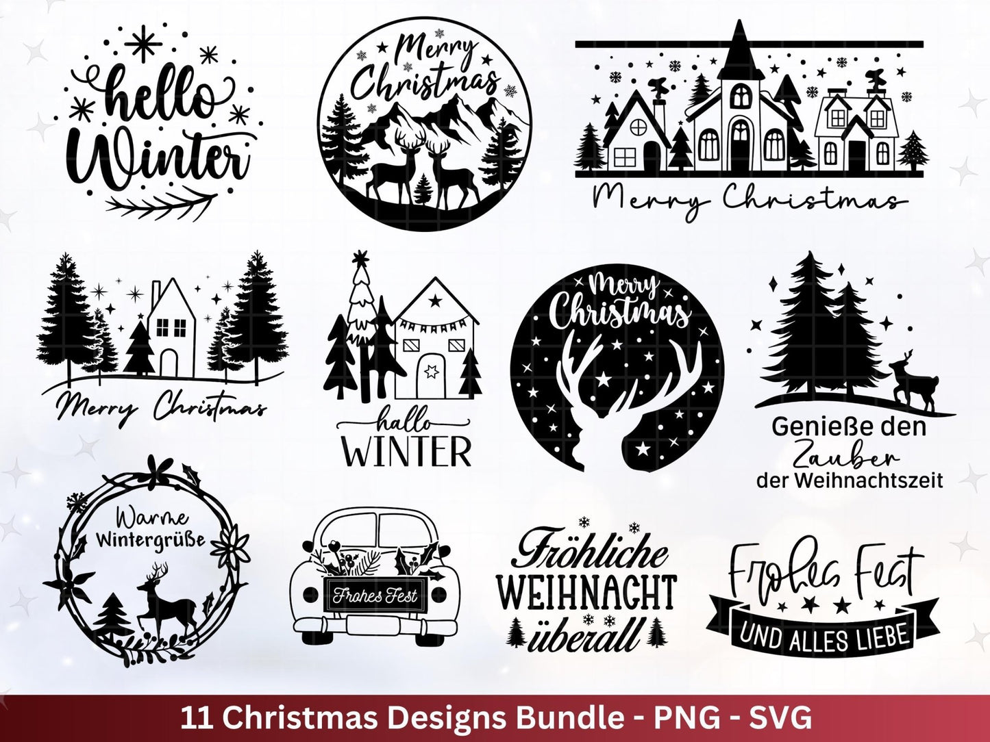 Plotterdatei Weihnachten - Weihnachten Schriftzüge - Frohe Weihnachten svg - Winterzauber svg - Cricut Hirsch svg - Laserdatei Weihnachten - EmidaDesign