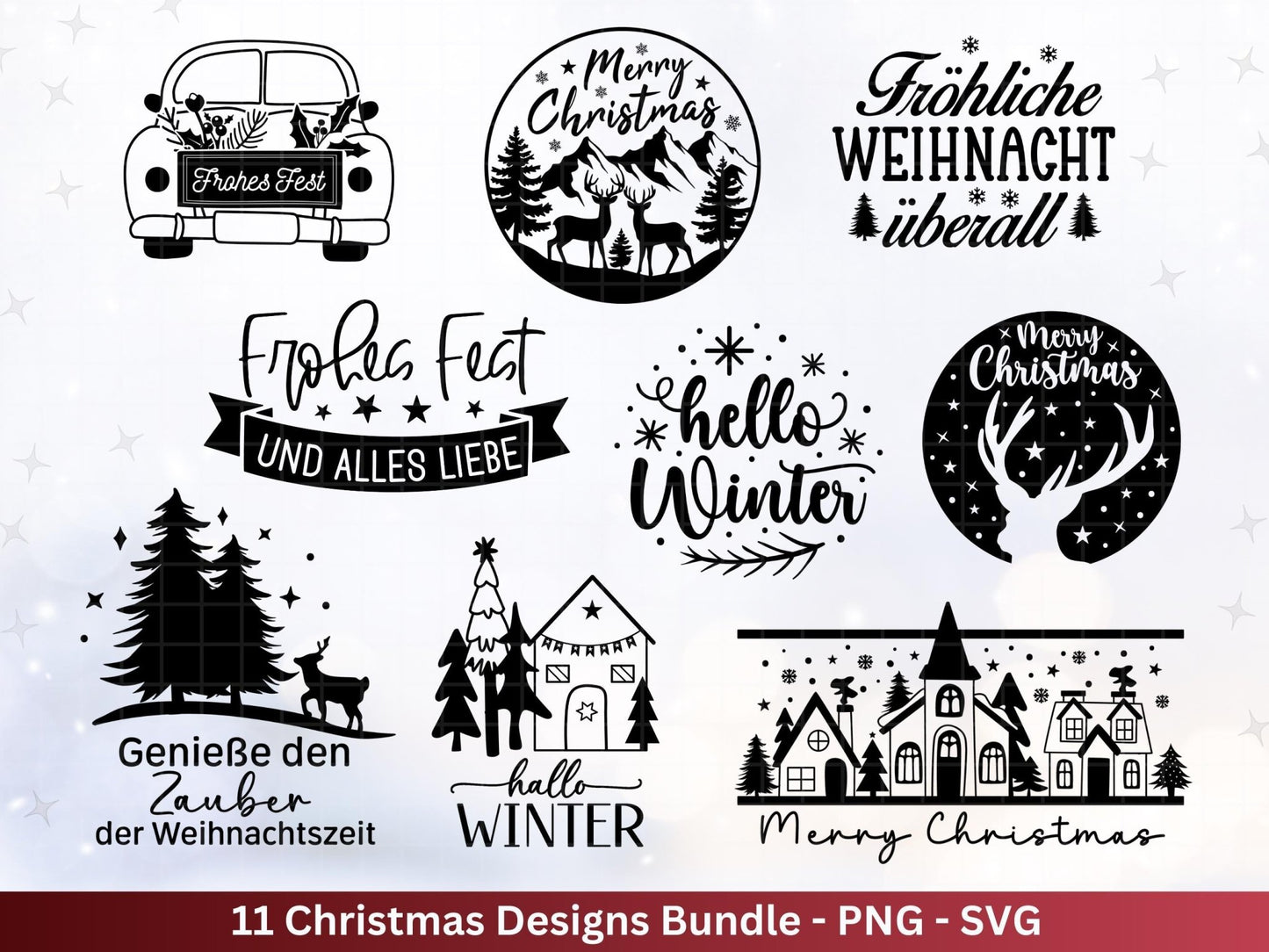 Plotterdatei Weihnachten - Weihnachten Schriftzüge - Frohe Weihnachten svg - Winterzauber svg - Cricut Hirsch svg - Laserdatei Weihnachten - EmidaDesign