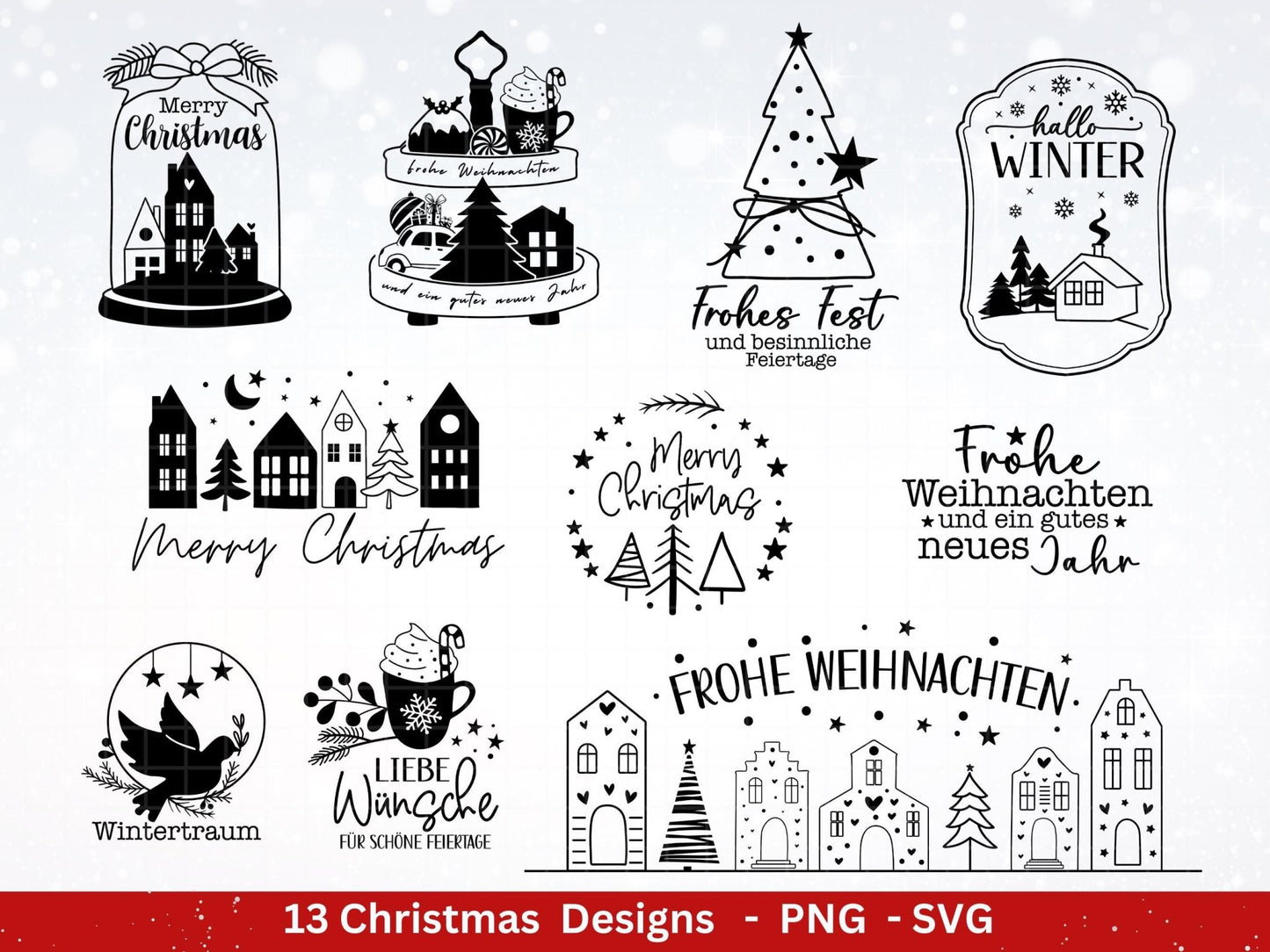 Plotterdatei Weihnachten - Weihnachtshäuser svg - Schriftzüge Weihnachten deutsch - Weihnachten svg - Laserdatei Weihnachten - Cricut svg - EmidaDesign