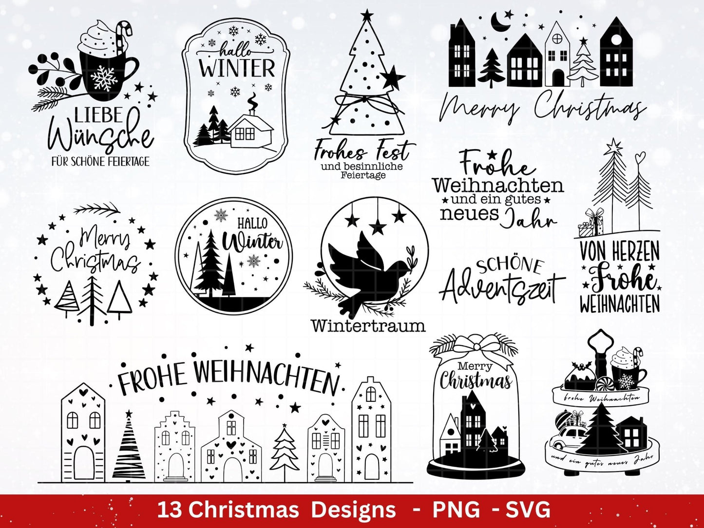 Plotterdatei Weihnachten - Weihnachtshäuser svg - Schriftzüge Weihnachten deutsch - Weihnachten svg - Laserdatei Weihnachten - Cricut svg - EmidaDesign