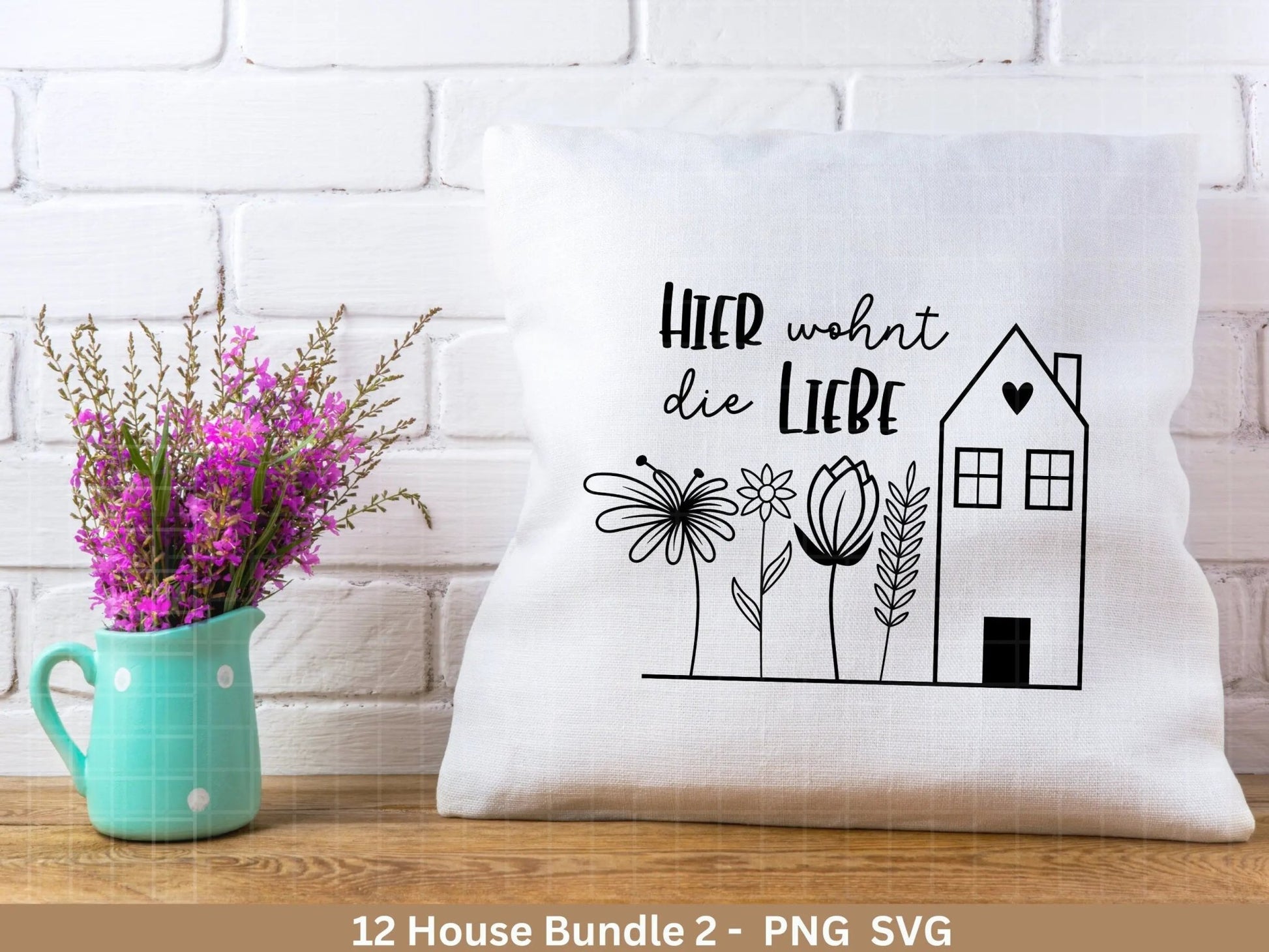 Plotterdatei Willkommen Home svg - Zuhause Schriftzug svg - Clipart Plotterdatei Deutsch - Cricut Silhouette Studio - Blumenhäuser svg - EmidaDesign