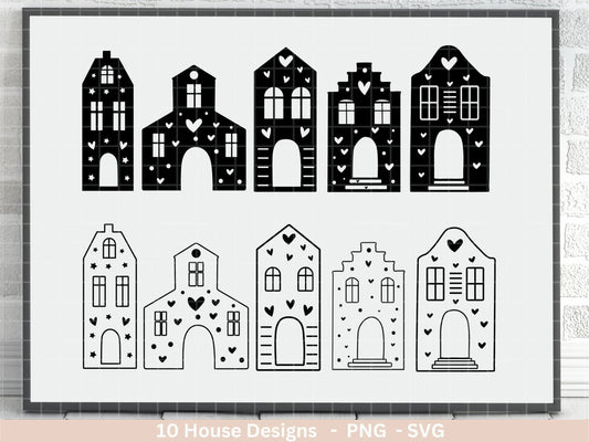 Plotterdatei Winterhäuschen svg - Home Plotterdatei - Clipart Plotterdatei - Cricut Silhouette Studio Schneidedatei - Herzchen Häuser - EmidaDesign