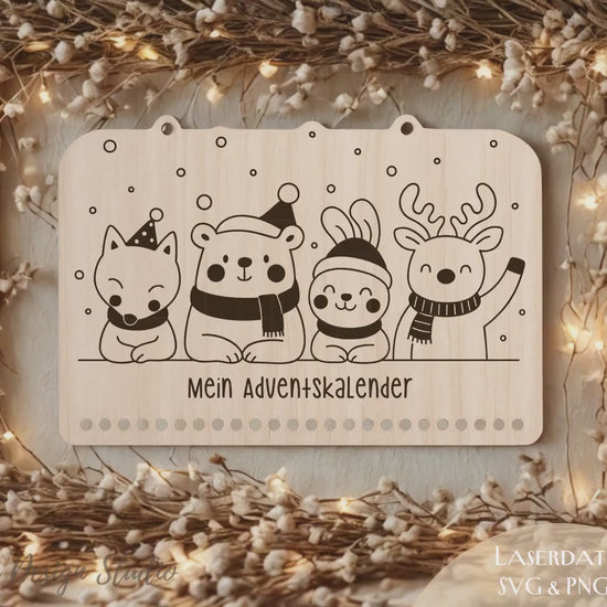Laserdatei Adventskalender SVG & PNG – Plotterdatei Weihnachten – Weihnachtskalender Holz – Adventszahlen Anhänger - Kinder Geschenkidee DIY