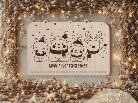 Laserdatei Adventskalender SVG & PNG – Plotterdatei Weihnachten – Weihnachtskalender Holz – Adventszahlen Anhänger - Kinder Geschenkidee DIY