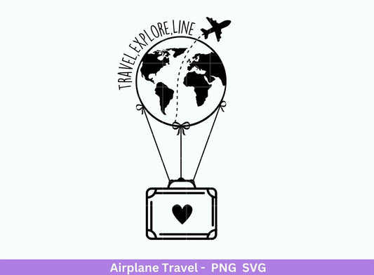 Reisen Plotterdatei svg - Flugzeug Herz svg - Liebe Flugzeug - Koffer svg - Herz Flugzeug svg - Urlaub svg - Weltreise svg Ballonreise svg - EmidaDesign