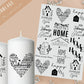 Stumpenkerzen Home PDF Vorlage - Kerzentattoo Kerzensticker - Zuhause wohnt das Glück - Home sweet Home Geschenk - Große Kerzen gestalten - EmidaDesign