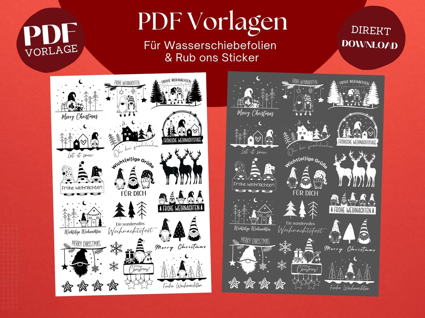 Stumpenkerzen Weihnachten PDF - Kerzentattoo Vorlage - Kerzensticker - Weihnachtswichtel - Adventskerzen - Winterlicht - Rub ons Weihnachten - EmidaDesign