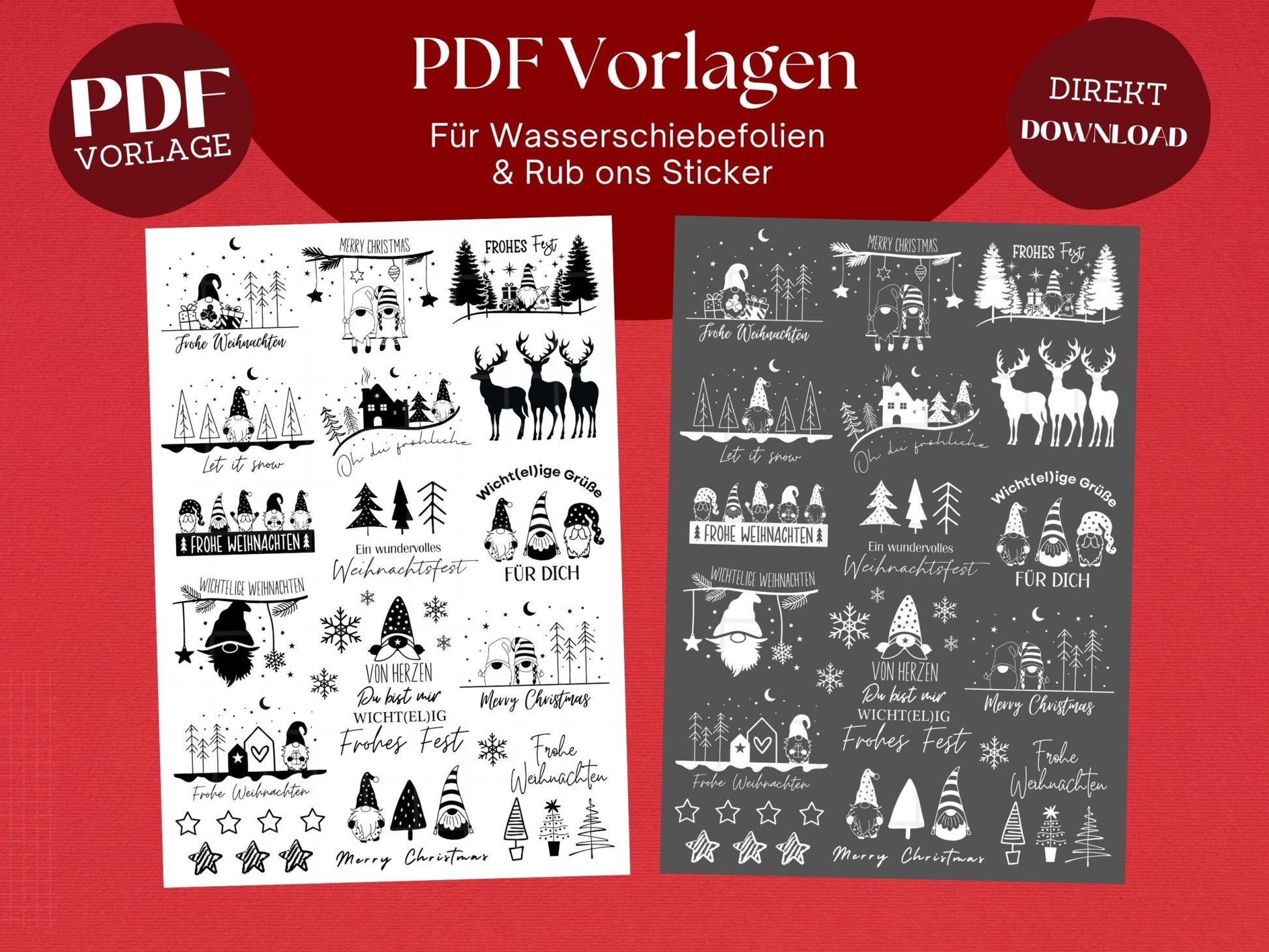 Stumpenkerzen Weihnachten PDF - Kerzentattoo Vorlage - Kerzensticker - Weihnachtswichtel - Adventskerzen - Winterlicht - Rub ons Weihnachten - EmidaDesign