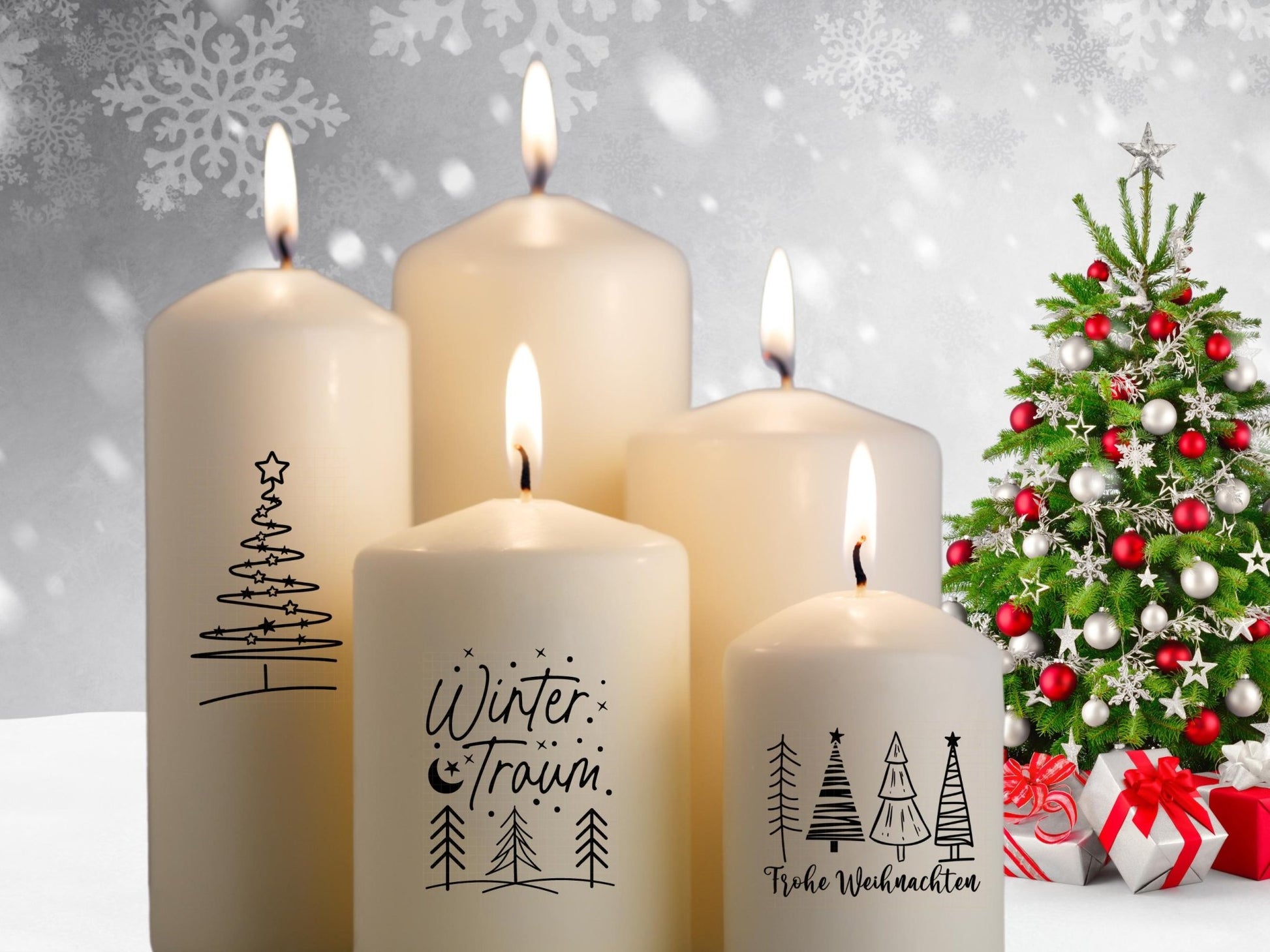 Stumpenkerzen Weihnachten PDF - Kerzentattoo Vorlage - Kerzensticker - Weihnachtszauber - Adventskerzen - Winterlicht - Rub ons Weihnachten - EmidaDesign