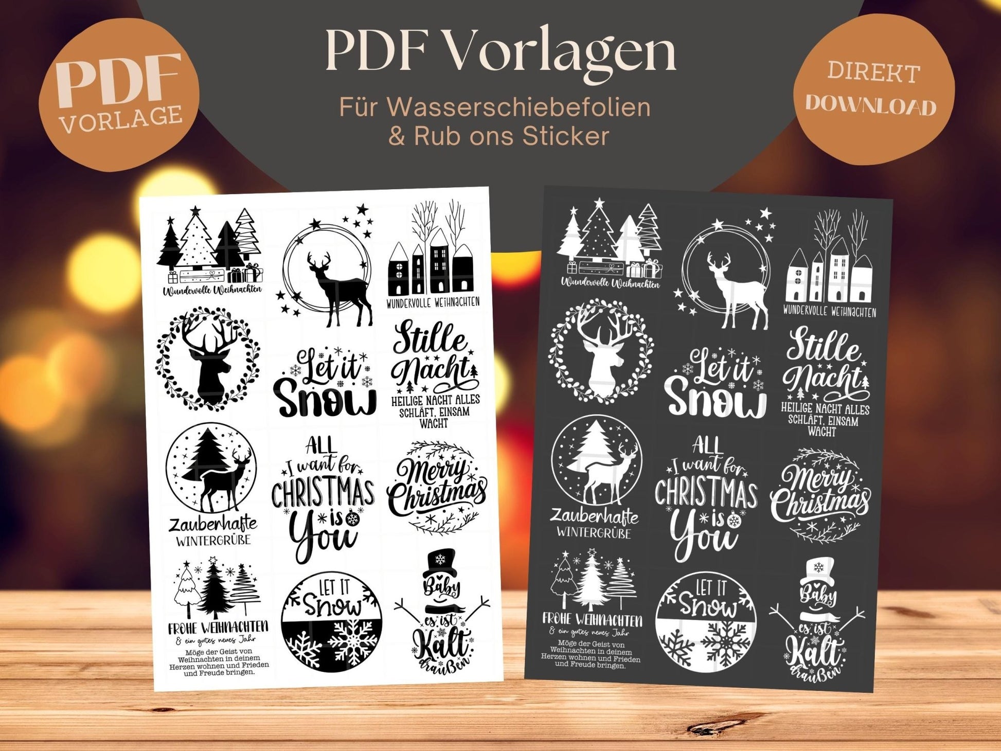 Stumpenkerzen Weihnachten PDF - Kerzentattoo Vorlage - Kerzensticker - Weihnachtszauber - Adventskerzen - Winterlicht - Rub ons Weihnachten - EmidaDesign