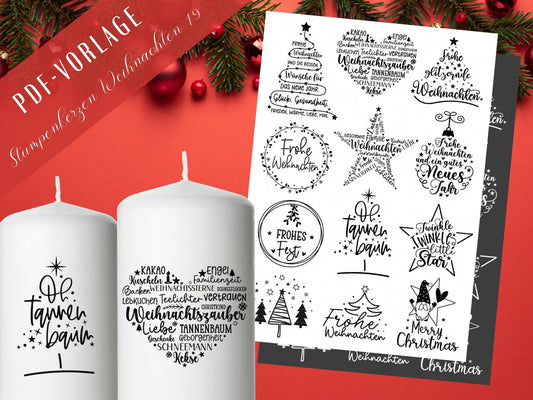 Stumpenkerzen Weihnachten PDF - Kerzentattoo Vorlage - Kerzensticker - Weihnachtszauber - Adventskerzen - Winterlicht - Rub ons Weihnachten - EmidaDesign