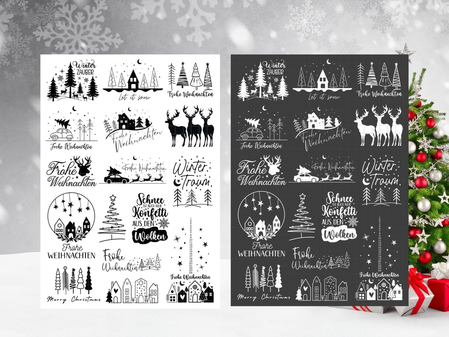 Stumpenkerzen Weihnachten PDF - Kerzentattoo Vorlage - Kerzensticker - Weihnachtszauber - Adventskerzen - Winterlicht - Rub ons Weihnachten - EmidaDesign