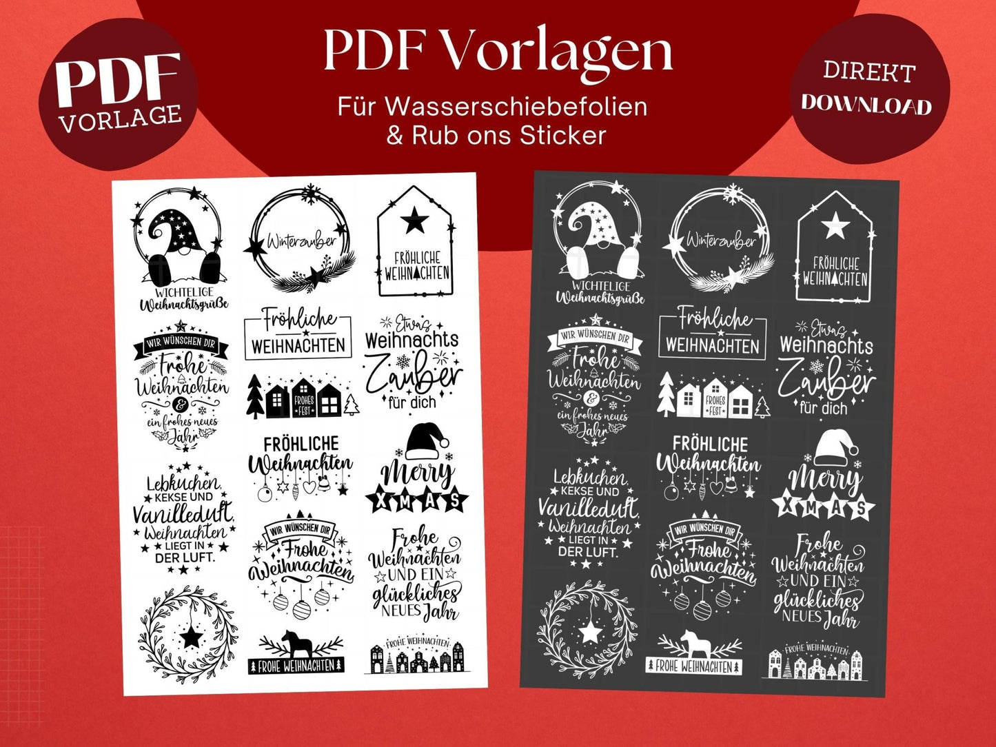 Stumpenkerzen Weihnachten PDF - Kerzentattoo Vorlage - Kerzensticker - Weihnachtszauber - Wichtel - Winterlicht - Rub ons Weihnachten - EmidaDesign