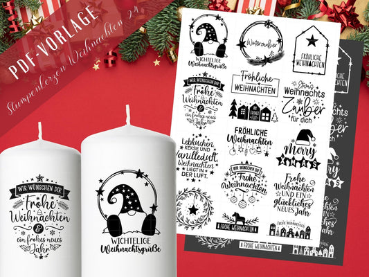 Stumpenkerzen Weihnachten PDF - Kerzentattoo Vorlage - Kerzensticker - Weihnachtszauber - Wichtel - Winterlicht - Rub ons Weihnachten - EmidaDesign