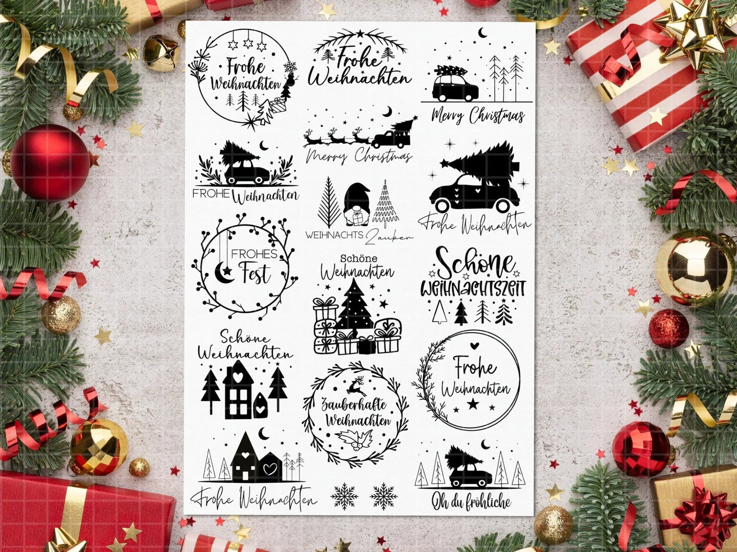 Stumpenkerzen Weihnachten PDF Vorlage - Kerzentattoo Kerzensticker - Weihnachtszauber - Adventskerzen - Winterlicht - Große Kerzen gestalten - EmidaDesign