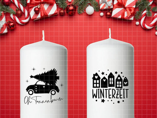 Stumpenkerzen Weihnachten PDF Vorlage - Kerzentattoo Kerzensticker - Weihnachtszauber - Adventskerzen - Winterlicht - Große Kerzen gestalten - EmidaDesign