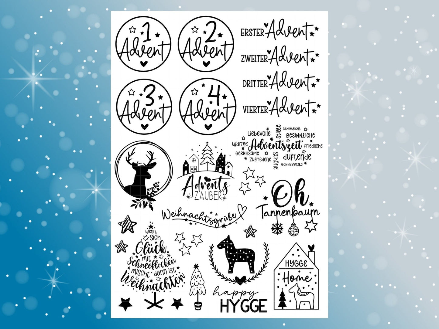 Stumpenkerzen Weihnachten PDF Vorlage - Kerzentattoo Kerzensticker - Weihnachtszauber - Adventskerzen - Winterlicht - Große Kerzen gestalten - EmidaDesign