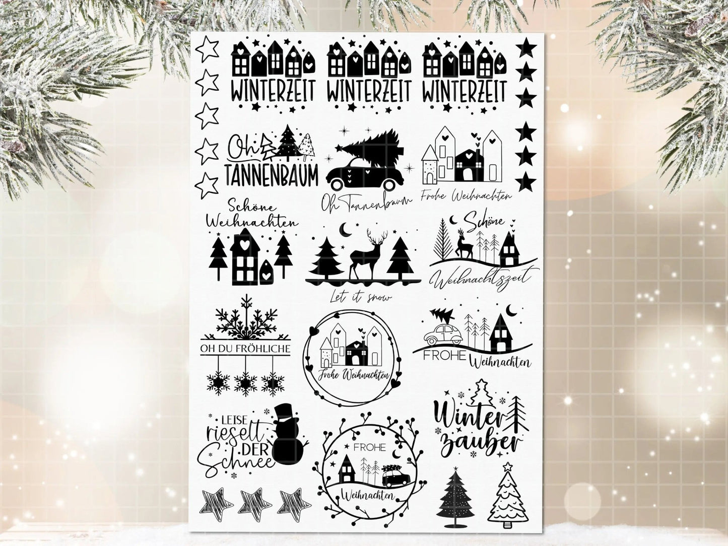 Stumpenkerzen Weihnachten PDF Vorlage - Kerzentattoo Kerzensticker - Weihnachtszauber - Adventskerzen - Winterlicht - Große Kerzen gestalten - EmidaDesign