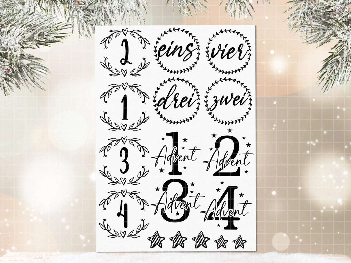 Stumpenkerzen Weihnachten PDF Vorlage - Kerzentattoo Kerzensticker - Weihnachtszauber - Adventskerzen - Winterlicht - Große Kerzen gestalten - EmidaDesign