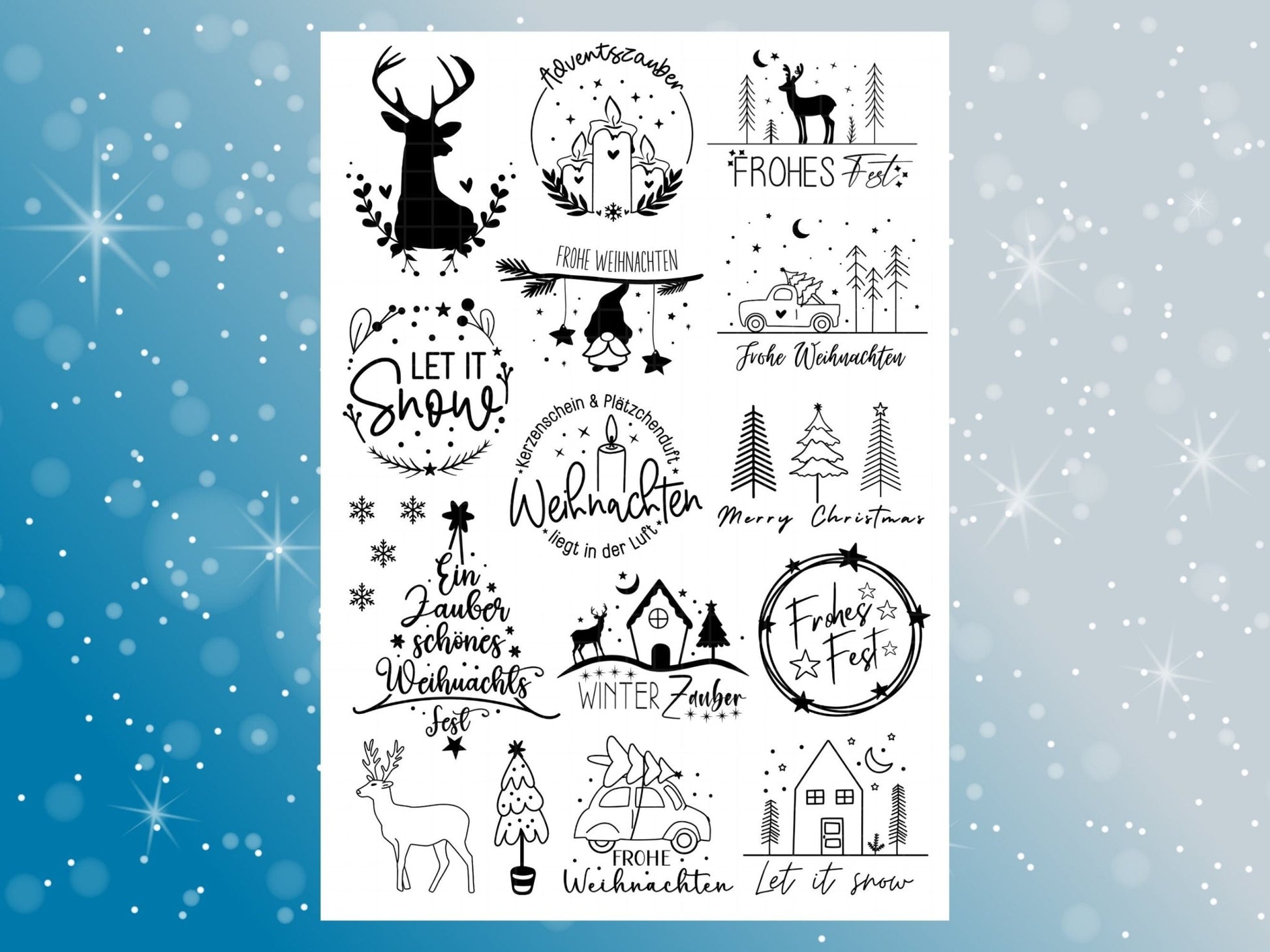 Stumpenkerzen Weihnachten PDF Vorlage - Kerzentattoo Kerzensticker - Weihnachtszauber - Adventskerzen - Winterlicht - Große Kerzen gestalten - EmidaDesign